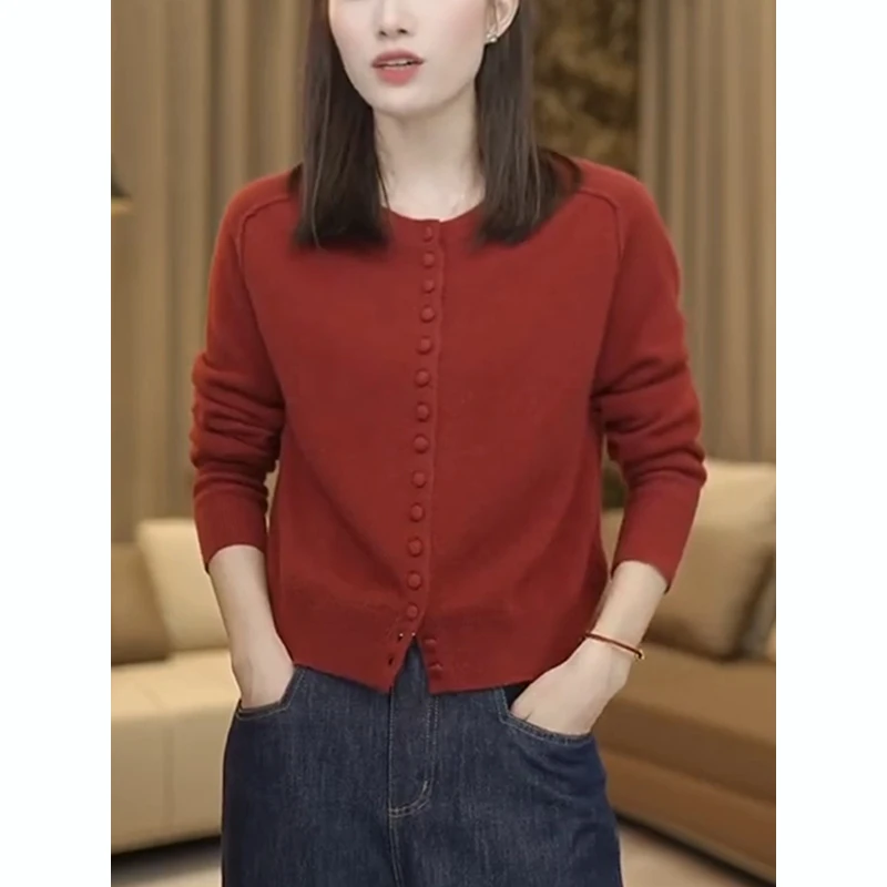 NUMEN BUTTON/灵扣安可拉红针织衫女秋2025新款妈妈洋气时尚修身