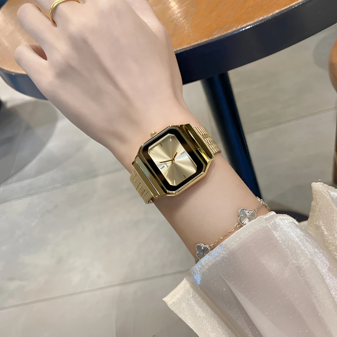 简约复古精致潮流小金表高级感小众方盘ins女士手表网带女生手表