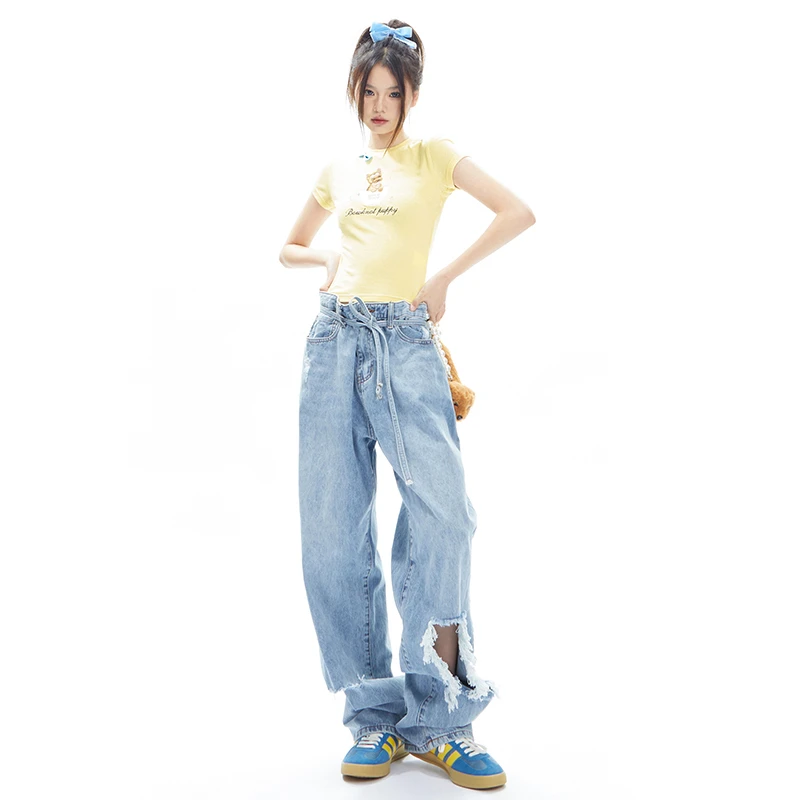 APEA正肩T恤美式芭蕾风甜心蝴蝶结辣妹紧身短款上衣YC-TEH23S1390
