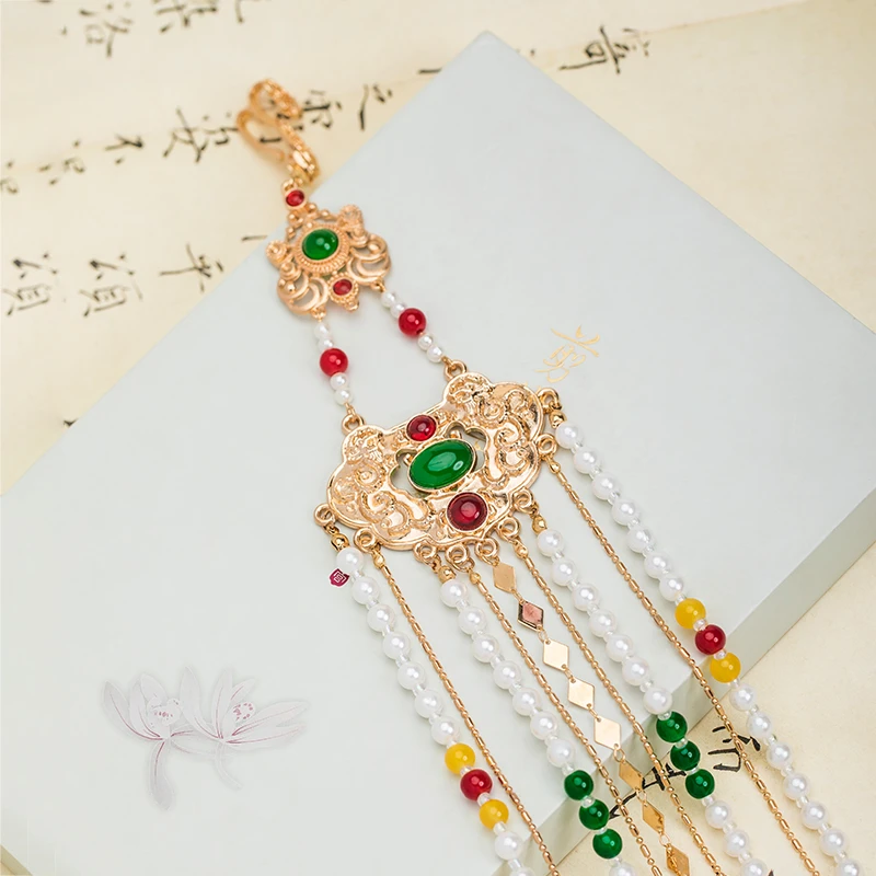 合金仿珍珠胸针 汉服配饰重工步摇流苏禁步压襟