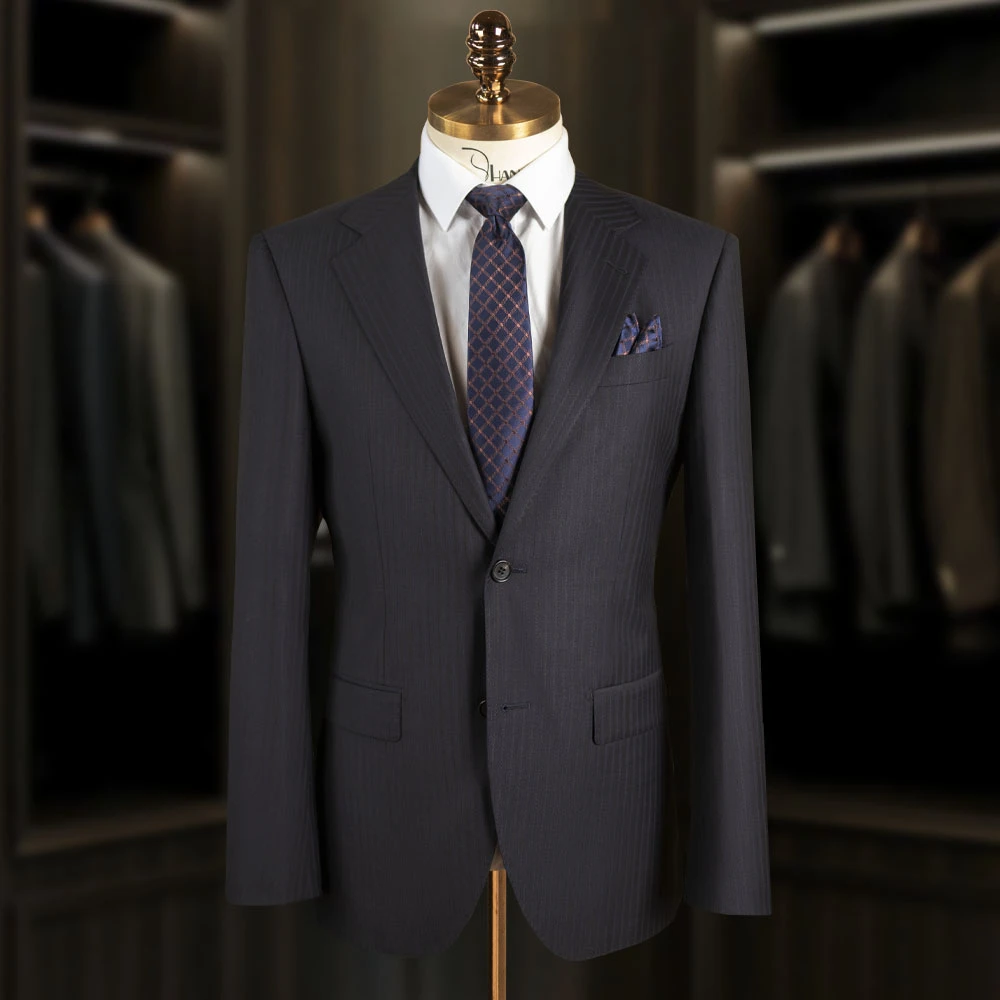 JOHN REDEN【澳洲质感全羊毛】2025新款黑灰色蓝条纹单排扣羊毛西服