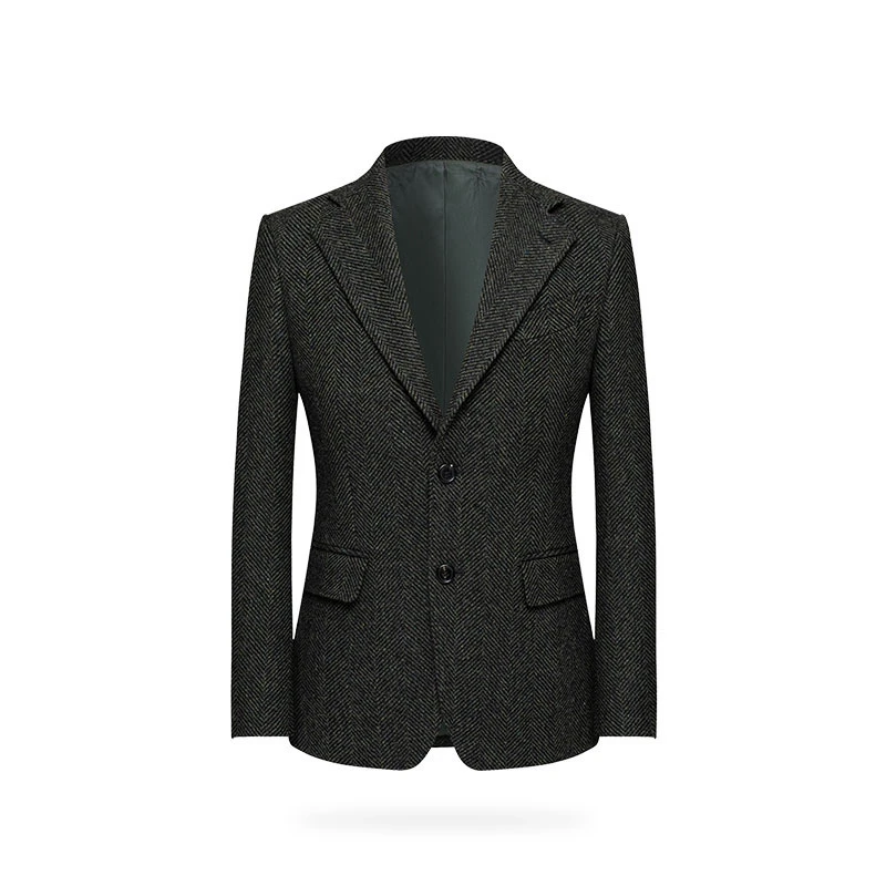 【厚款羊绒单西】2025秋冬莫兰迪人字纹羊毛休闲单西服男西装外套