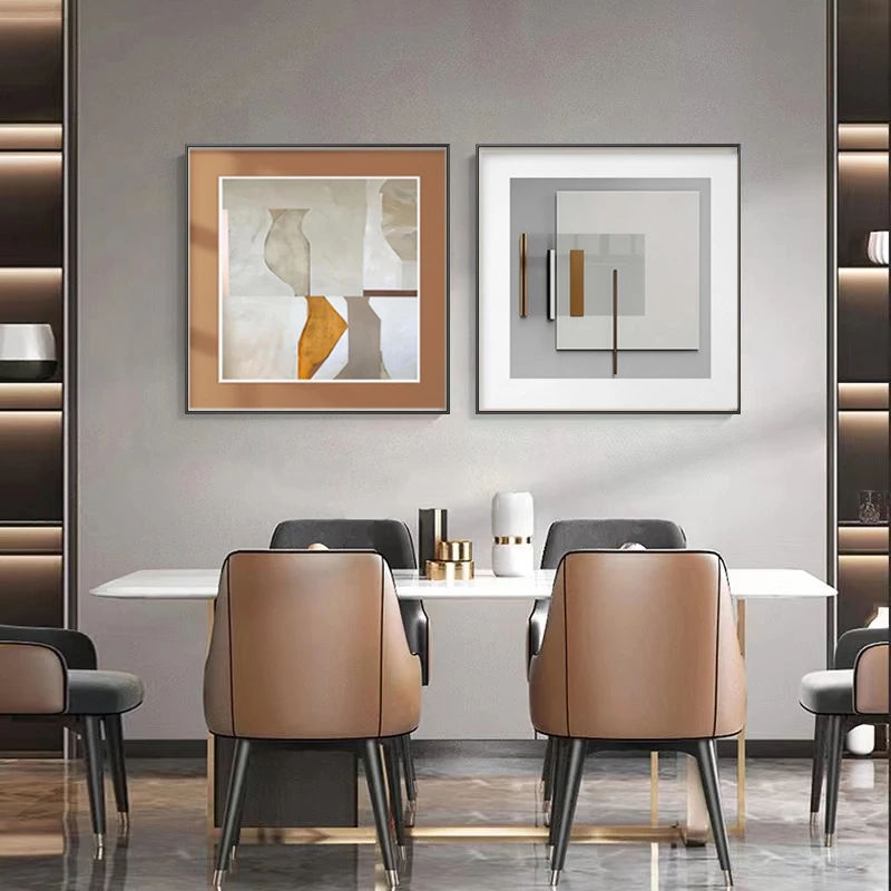 现代简约餐厅装饰画组合画正方形抽象色块饭厅挂画大气客厅壁画11