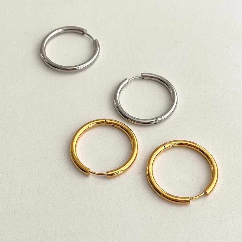 不锈钢耳饰 基础款素圈大版钢材耳圈简约圈圈冷淡风光面耳环ins