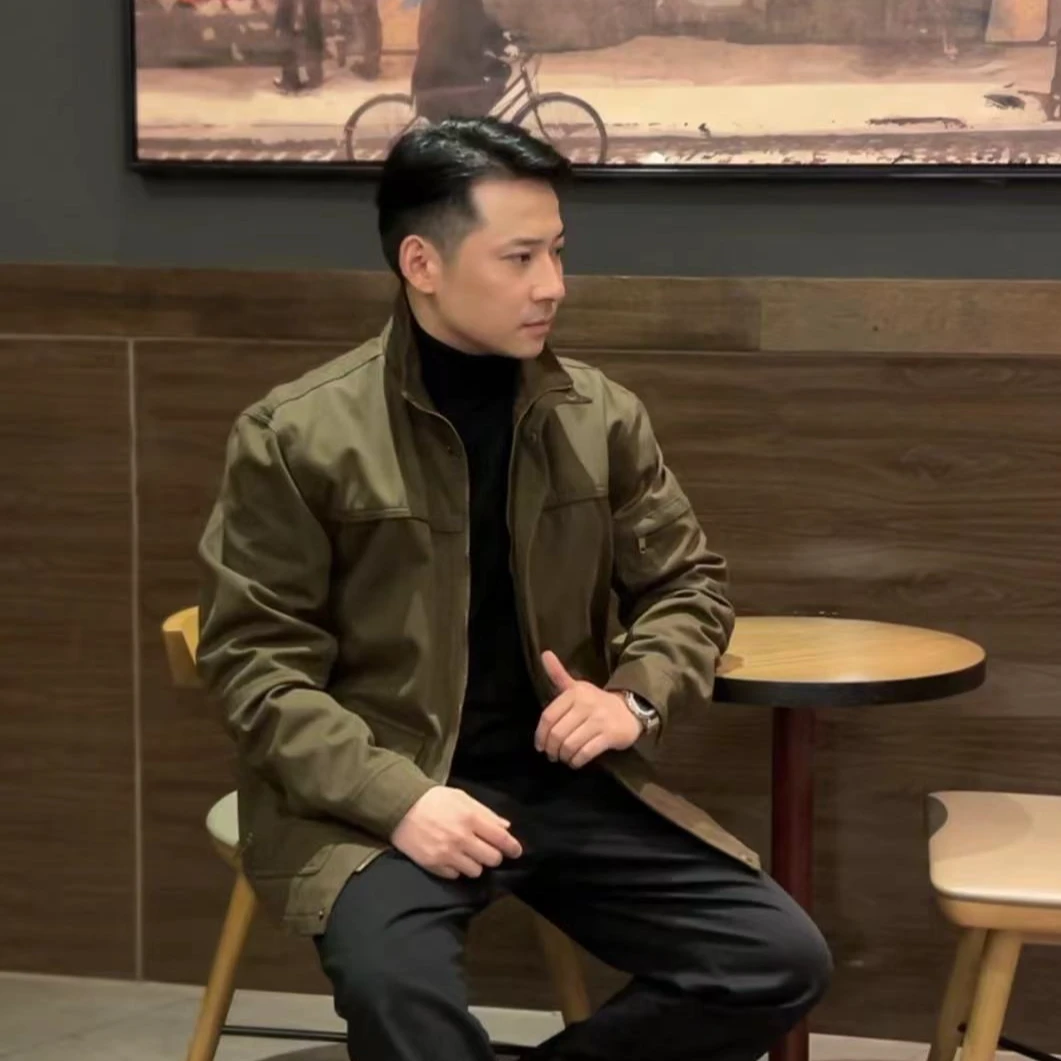 Guurest夹克纯棉中长款春秋季 复古休闲宽松男士立领外套春季