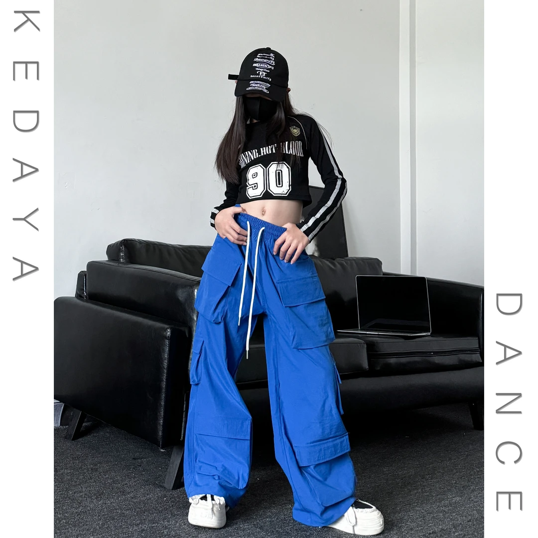 潮酷女童秋季新款童装露脐修身长袖多口袋工装裤爵士舞套装演出服