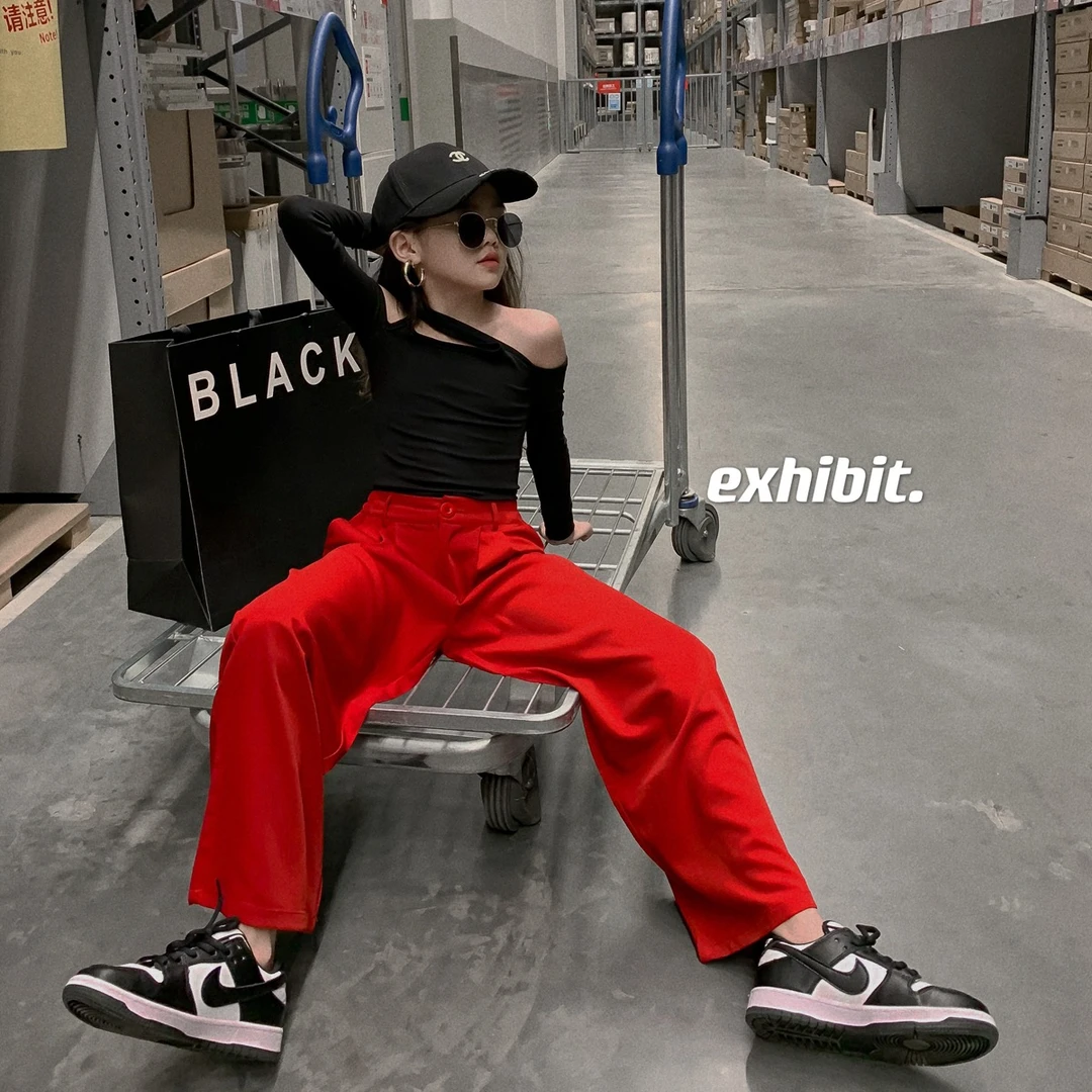 童装女童爵士舞走秀女孩西装裤显瘦显腿长拖地阔腿裤子春秋季