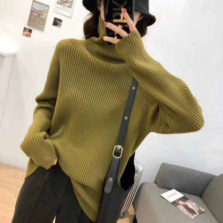 加厚款冬季高领毛衣女韩版慵懒风宽松显瘦外穿内搭百搭保暖打底衫