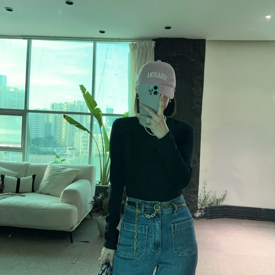 FUZEMEI/负责美圆领长袖T 时尚百搭休闲设计师纯色韩版