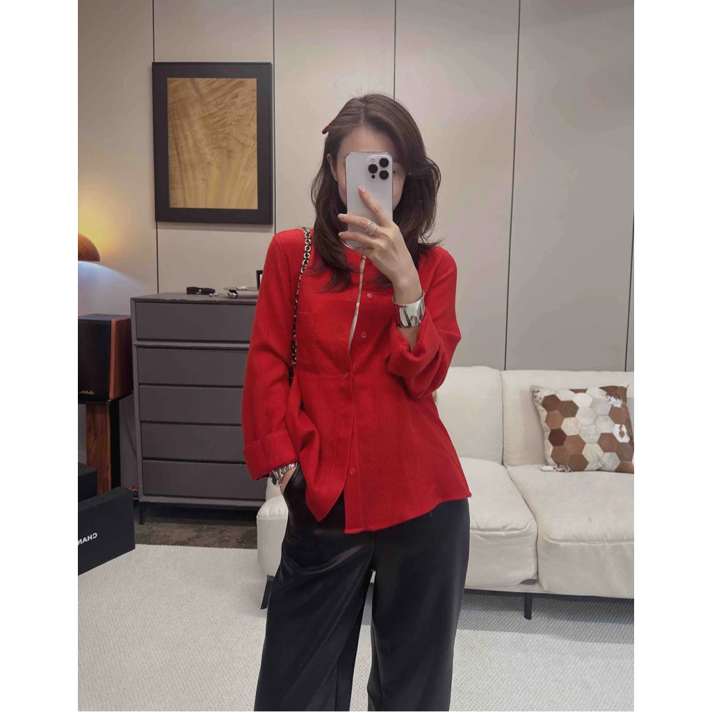 FUZEMEI 人字纹羊绒衬衣深圳南油显瘦