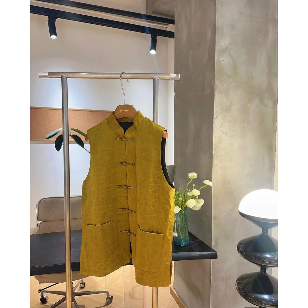 《金龟纳福香云纱国风盘扣马甲》新中式中国风立领ins复古 L3341