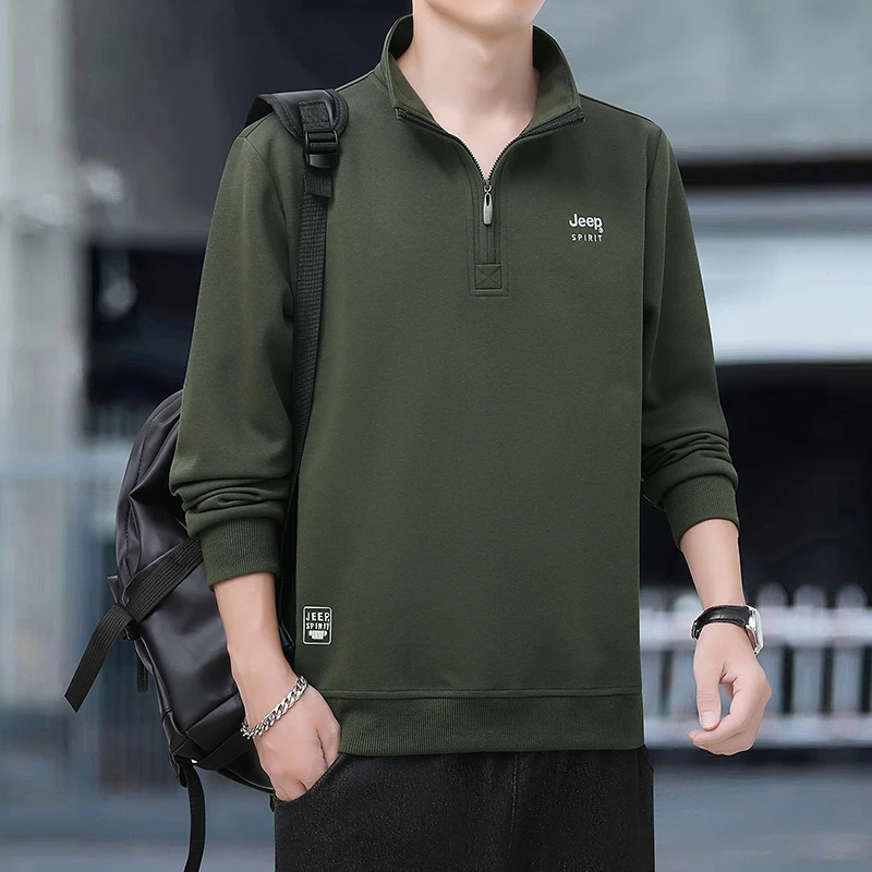 JEEP吉普卫衣男春秋冬薄宽松立领半拉链2024新款休闲套头长袖上衣