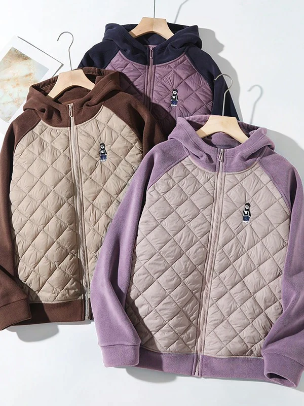 【暖意随心】新款百搭拼接洋气休闲保暖显瘦撞色连帽加绒厚外套