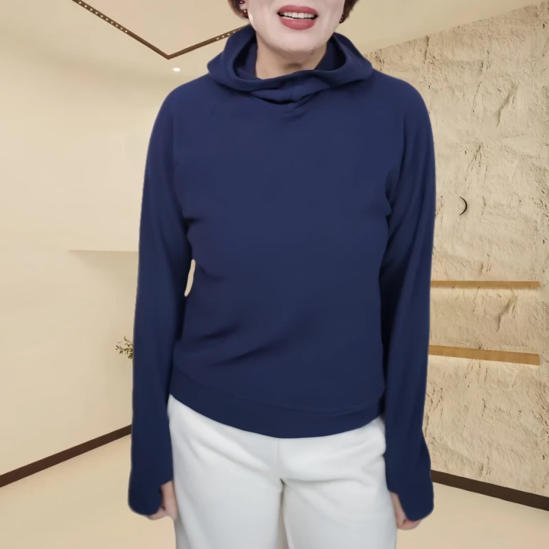 新款保暖连帽长袖打底衫时尚百搭休闲显瘦运动卫衣纯色连帽