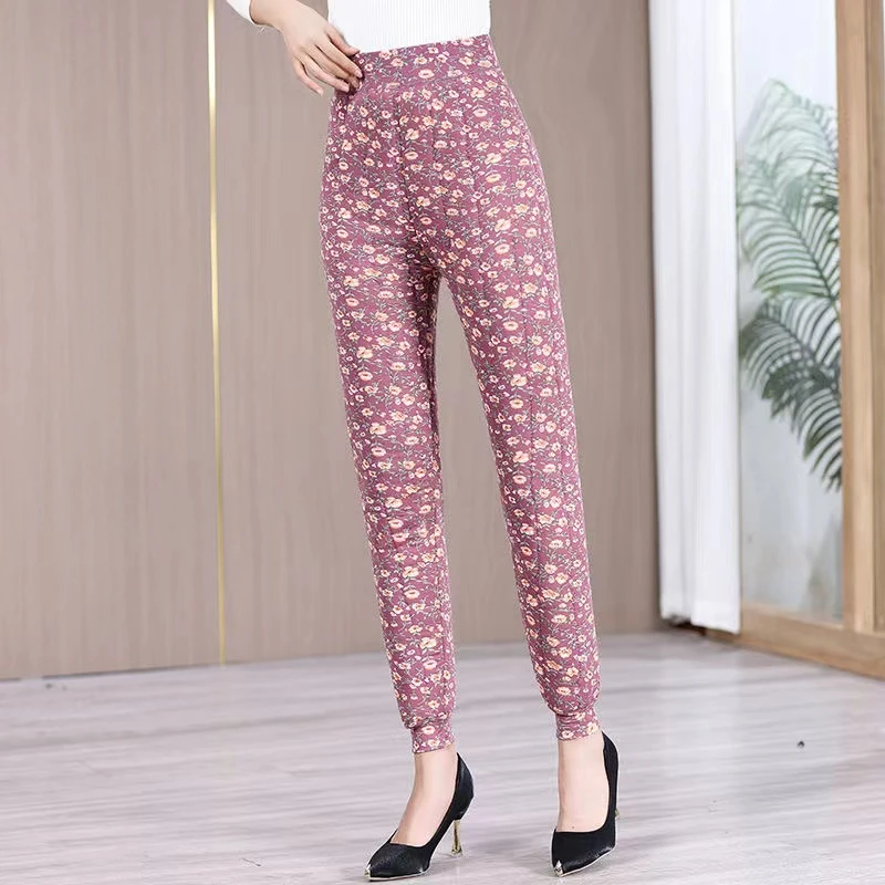 【厚】大码保暖棉裤裤显瘦高腰中老年宽松修身加厚印花弹力