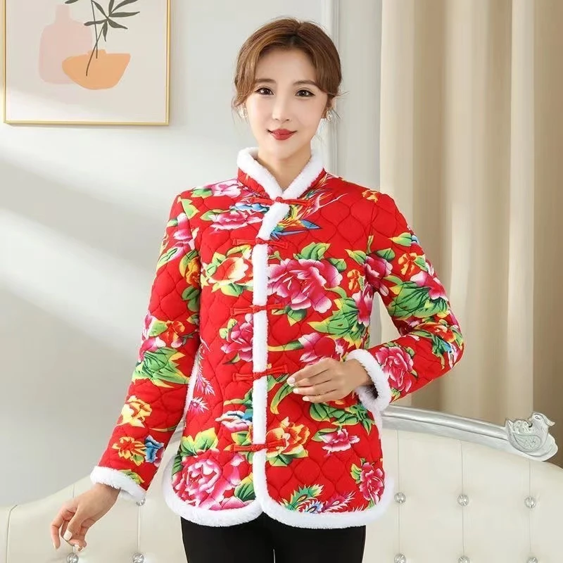 新款洋气冬季小网红碎花棉加绒轻便保暖棉袄上衣女加厚棉服【】