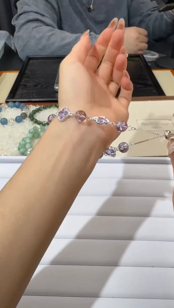 【闪购商品】水晶手串合金紫阿塞四叶草抽拉款