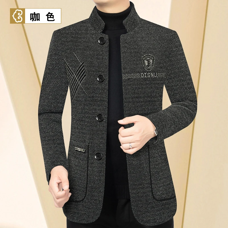 【加棉款】006秋冬款中年男装厚款立领夹克户外平领休闲加厚外套