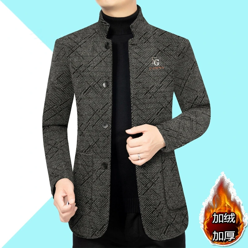2024秋冬款中老年男士外套加绒加厚商务休闲西服厚款上衣