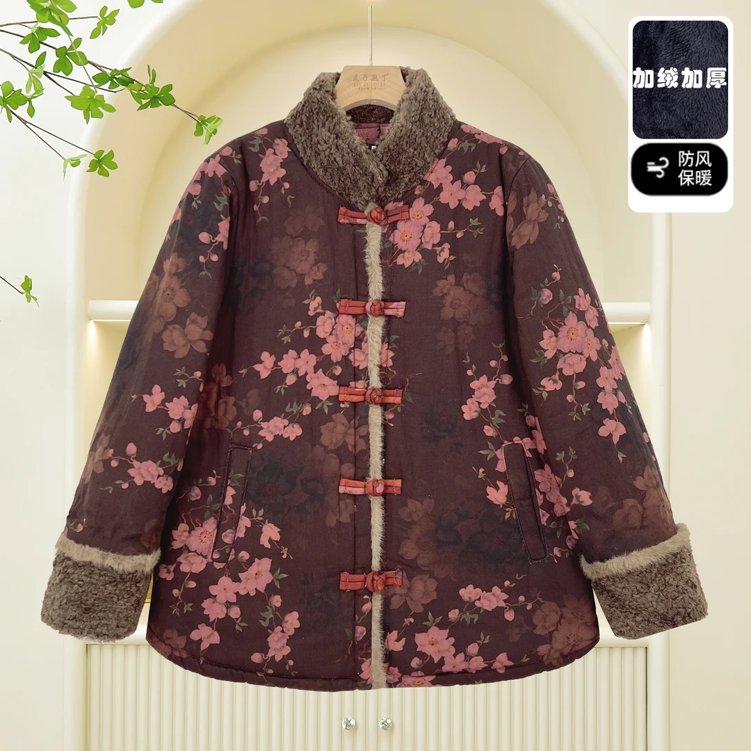 冬季新款加绒棉衣时尚妈妈装厚外套保暖棉服中老年洋气女装老人服