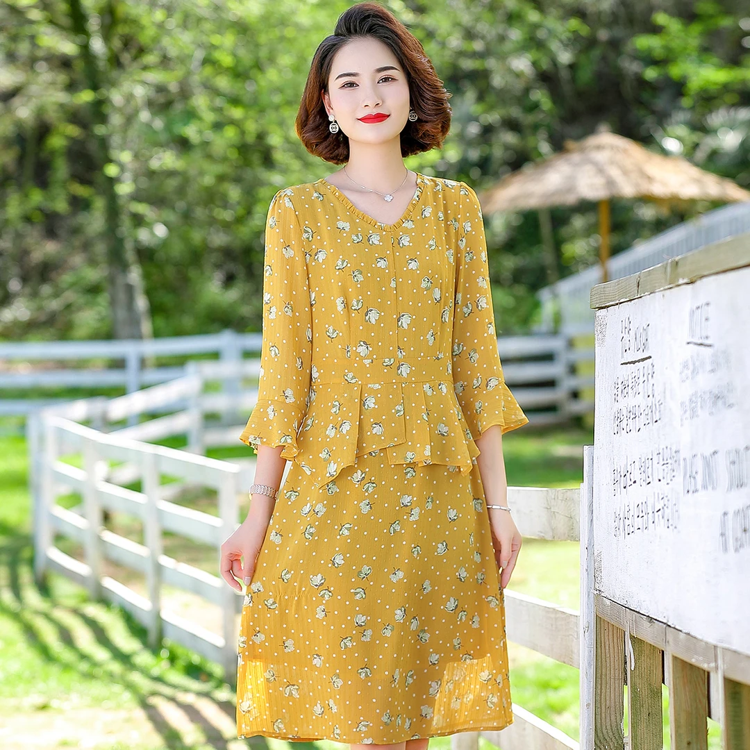 时尚妈妈装秋季中袖连衣裙气质中国风两件套中式套裙40岁中年裙子