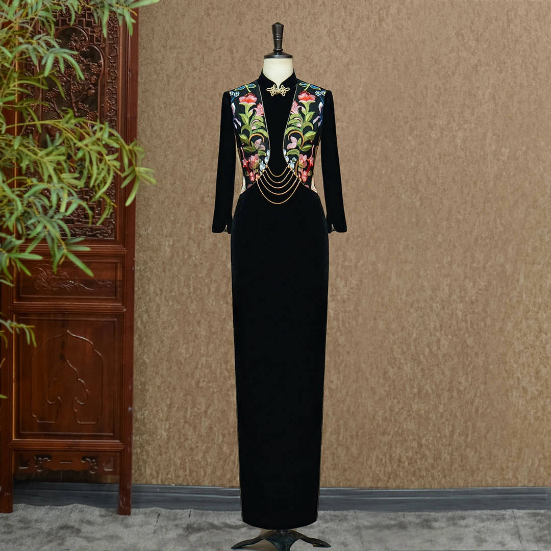 【姚君老师粉丝福利】落穹莲映走秀旗袍走秀中长款连衣裙