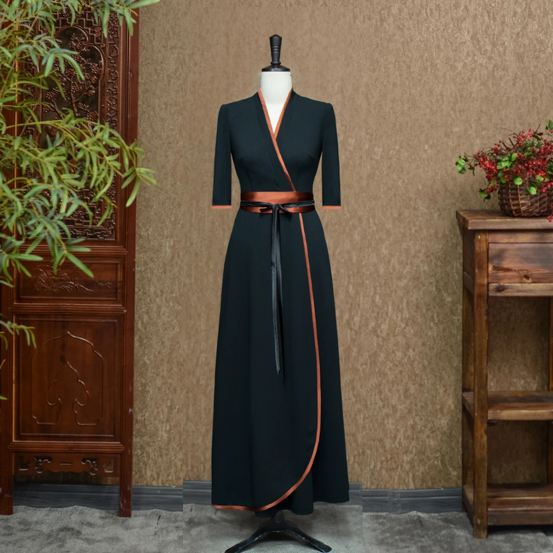 【慧走陆精选】木槿旗袍走秀中长款连衣裙日常修身