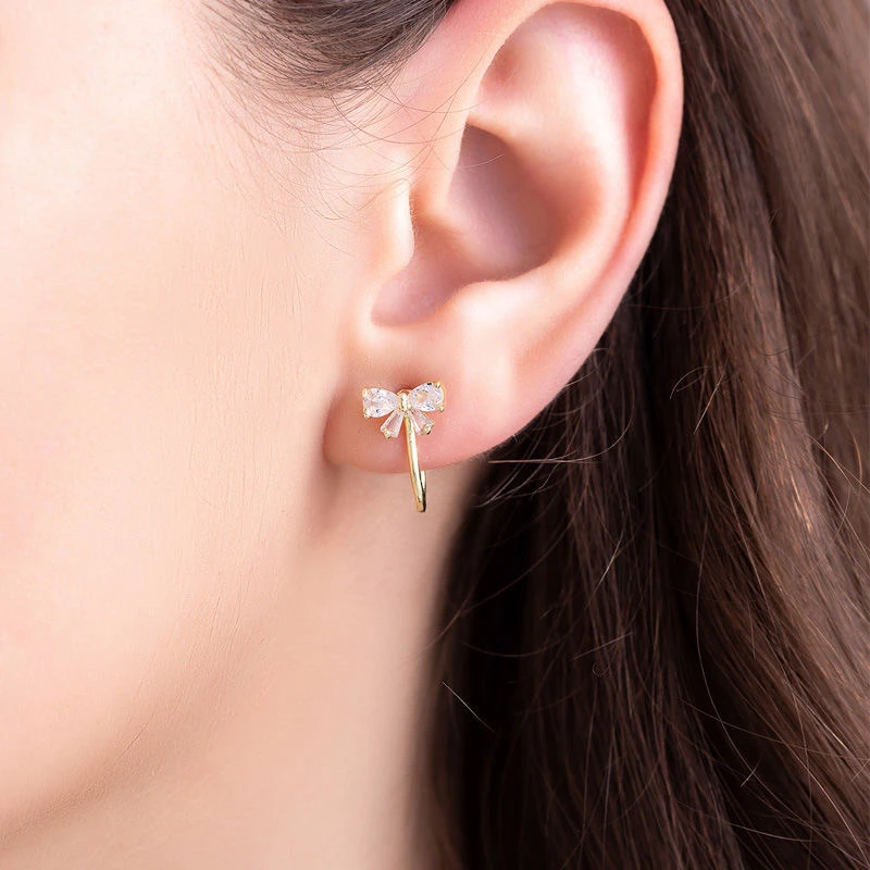铜合金耳饰 锆石蝴蝶结无耳洞耳夹免打孔显瘦一体夹耳式小巧耳环
