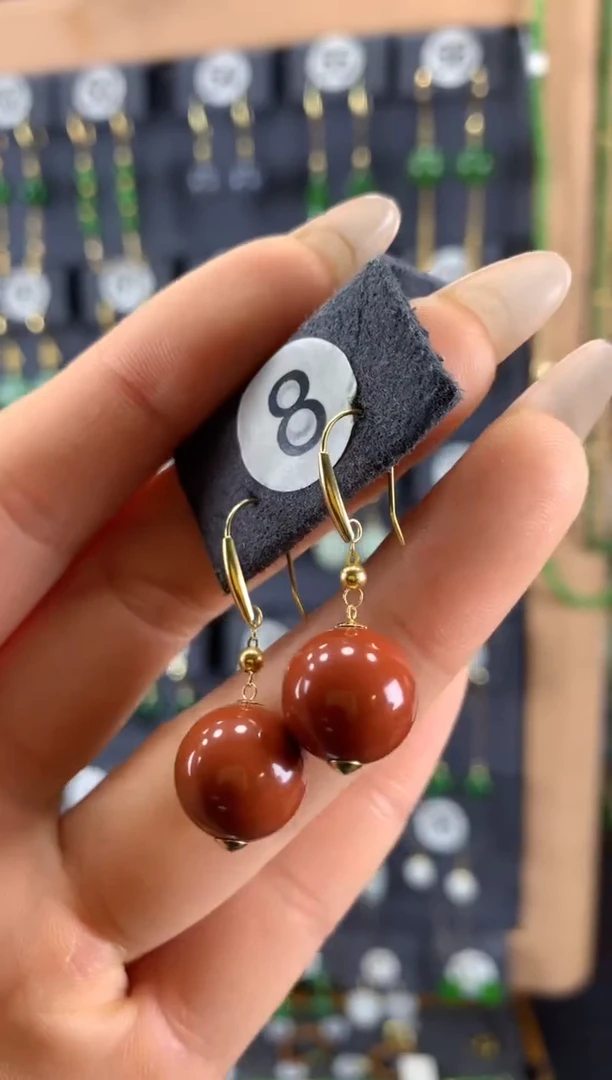 【闪购商品】南红玛瑙耳饰18K金镶嵌8