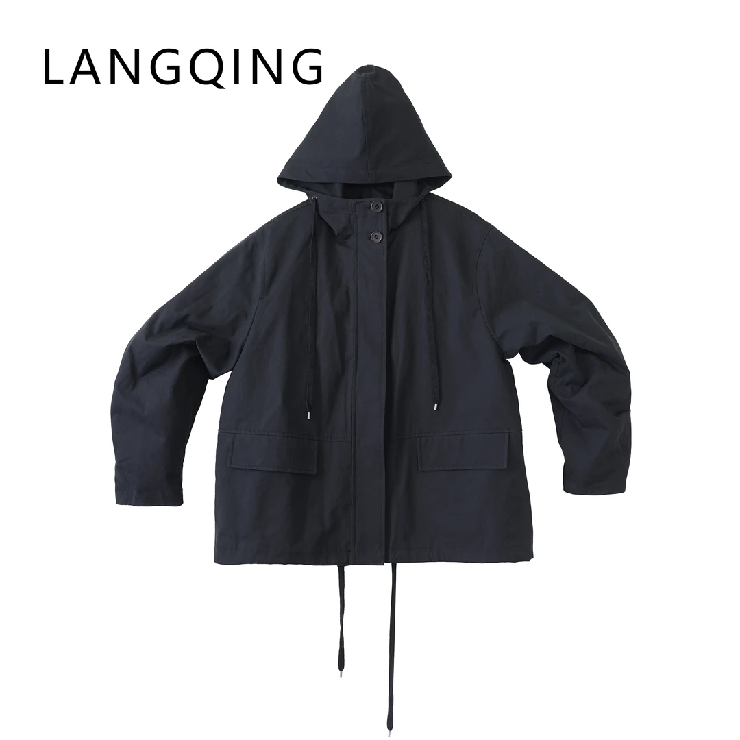 LANGQING 日系简约纯棉连帽宽松高级感外套42792#