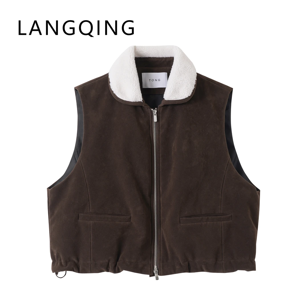 浪清/女装推荐 罗瑞尔加棉羊毛休闲马甲43284#