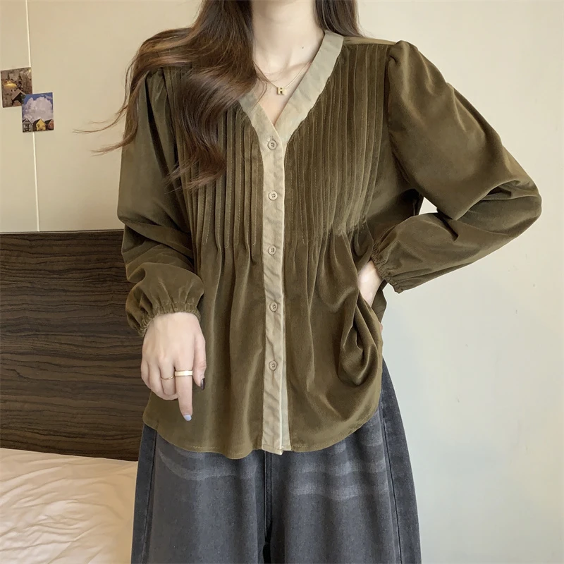 大码法式长袖衬衫女秋季新款胖妹妹遮肚子显瘦高级感洋气减龄上衣