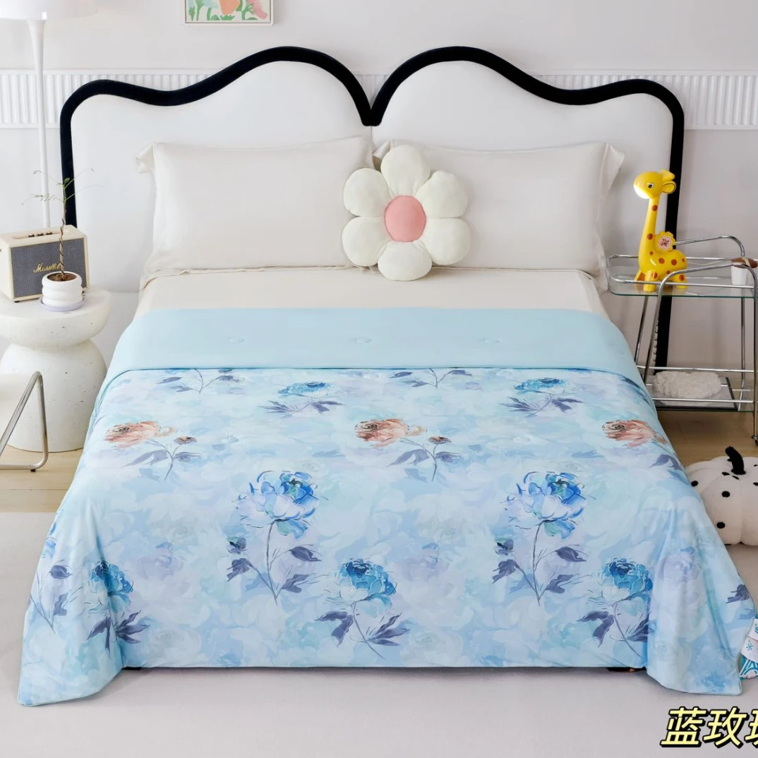 山泉凉感印花夏凉被200*230～蓝玫瑰