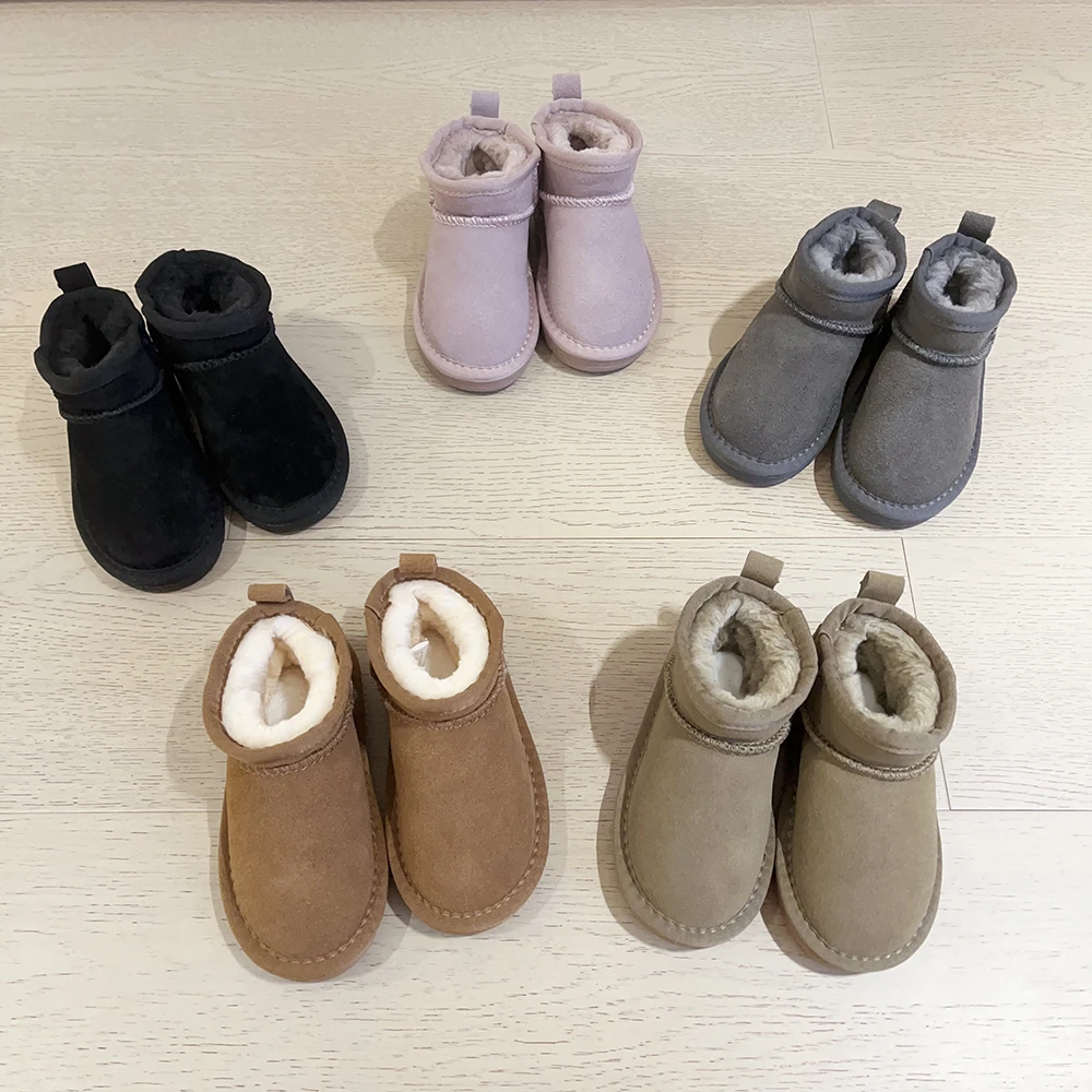 现货冬季新款儿童雪地靴男童女童软底一脚蹬保暖加绒童鞋真皮2899