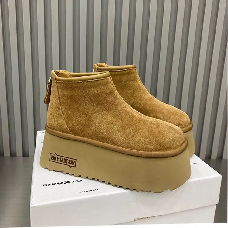 网红复古脖肯短靴女2024秋冬新款短筒松糕厚底ins休闲单鞋雪地靴