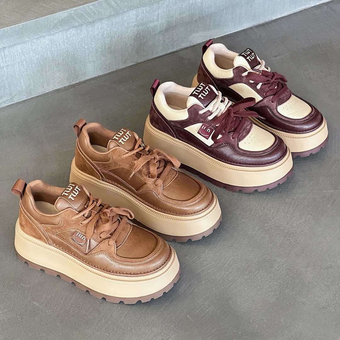 真皮百搭小个子增高显瘦厚底防滑秀气显脚小休闲松糕运动鞋