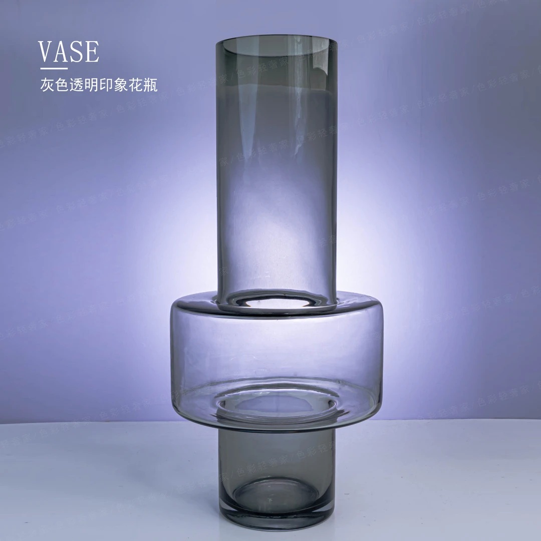 [千屿]烟灰色印象插花桌面琉璃花瓶时尚简约花卉装饰花器F203