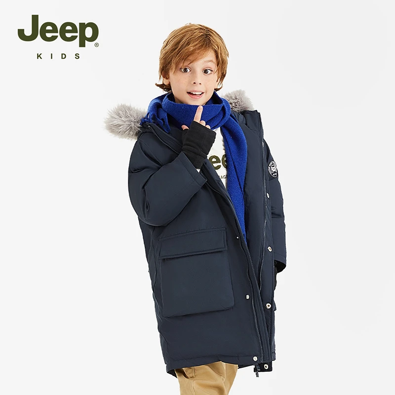 JEEP/吉普童装中长款2023冬新款连帽加厚户外防风保暖外套F2127