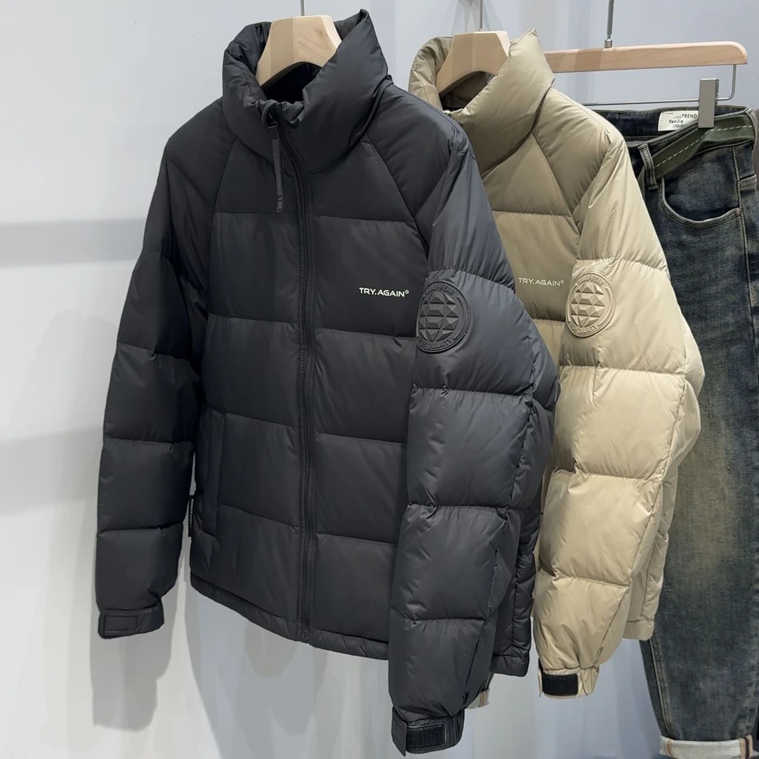 白鸭绒男士立领羽绒服青年时尚百搭潮流冬季新款加厚保暖面包外套