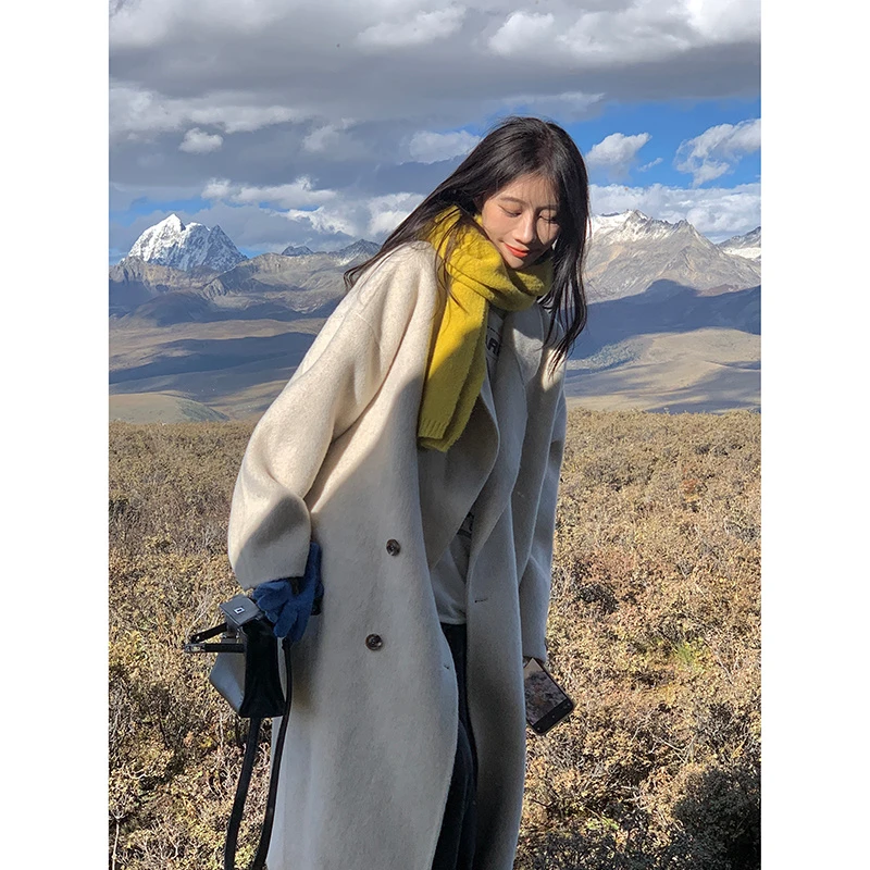 EKOOL衣库 10.4%羊驼毛89.6%绵羊毛双面呢大衣中长款外套D2103117