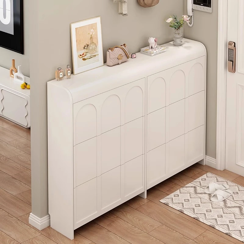 奶油风鞋柜省空间鞋架子家用门口超薄翻斗大容量玄关一体收纳神器