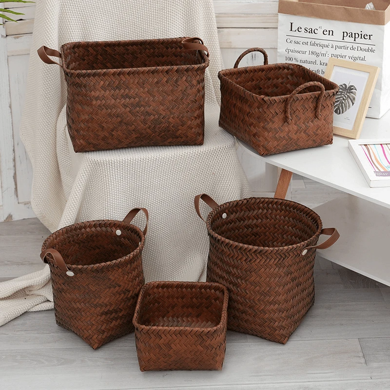 美式高级收纳筐脏衣服篮仿藤编pu把手洗衣桶零食玩具脏衣篓网红款