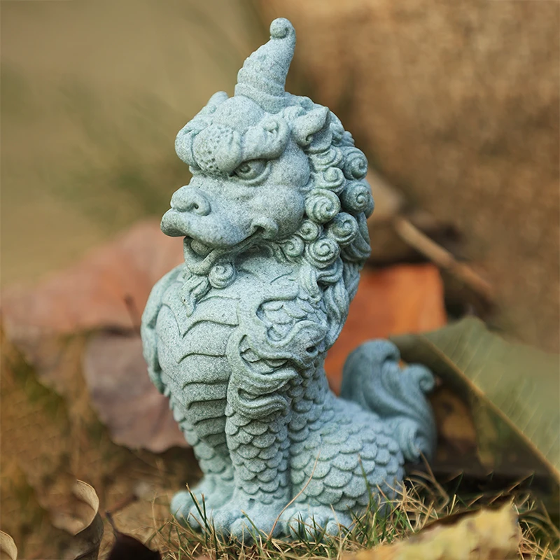 青砂石嘲风中式青砂石茶宠办公室桌面创意书房摆设高档茶玩微景观