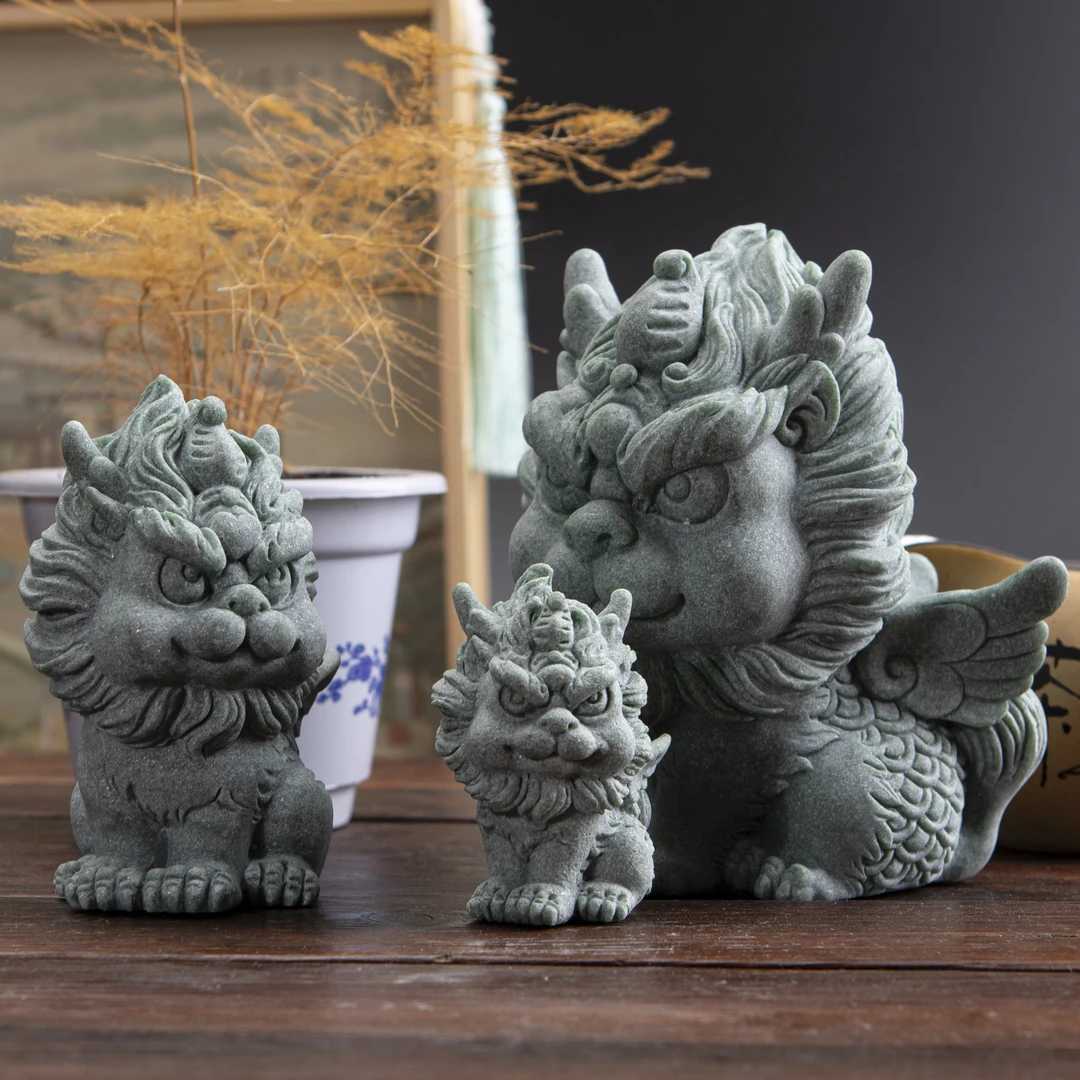 青砂石貔貅新中式办公家居桌面茶宠创意精品国潮摆件把玩微景观