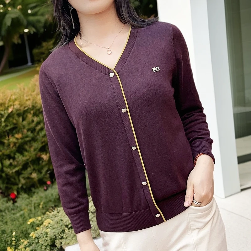 100%莱赛尔纤维（天丝）优雅时尚宽松洋气休闲气质女士长袖针织衫