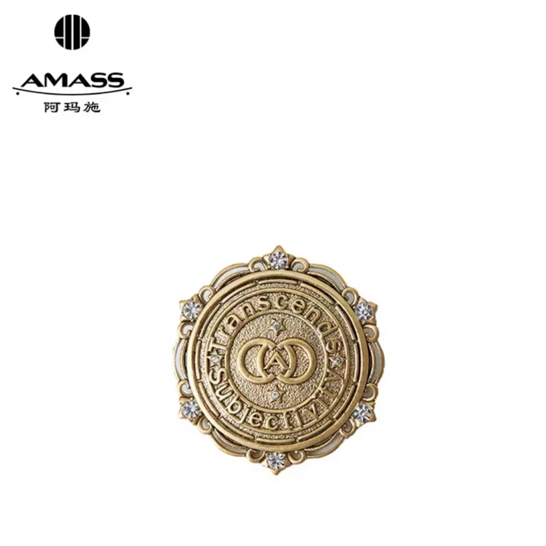 合金胸针 阿玛施合金仿水晶圆形复古质感A字母胸针5900557