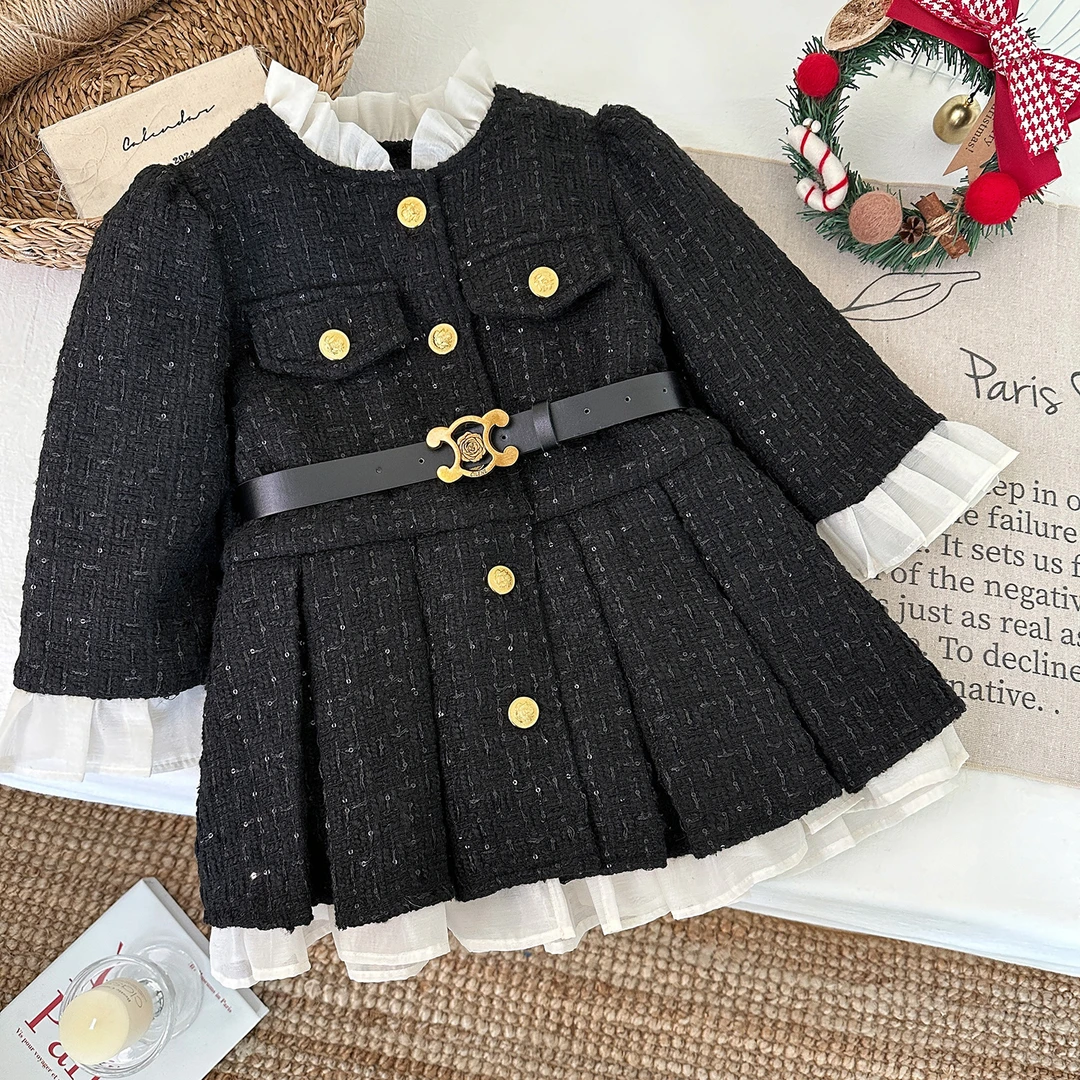 【夜之星】女童秋冬加厚小香风加绒连衣裙女宝宝红色衣服裙D68599
