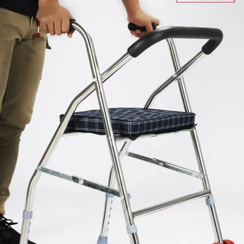 加厚不锈钢带轮带座老人购物车