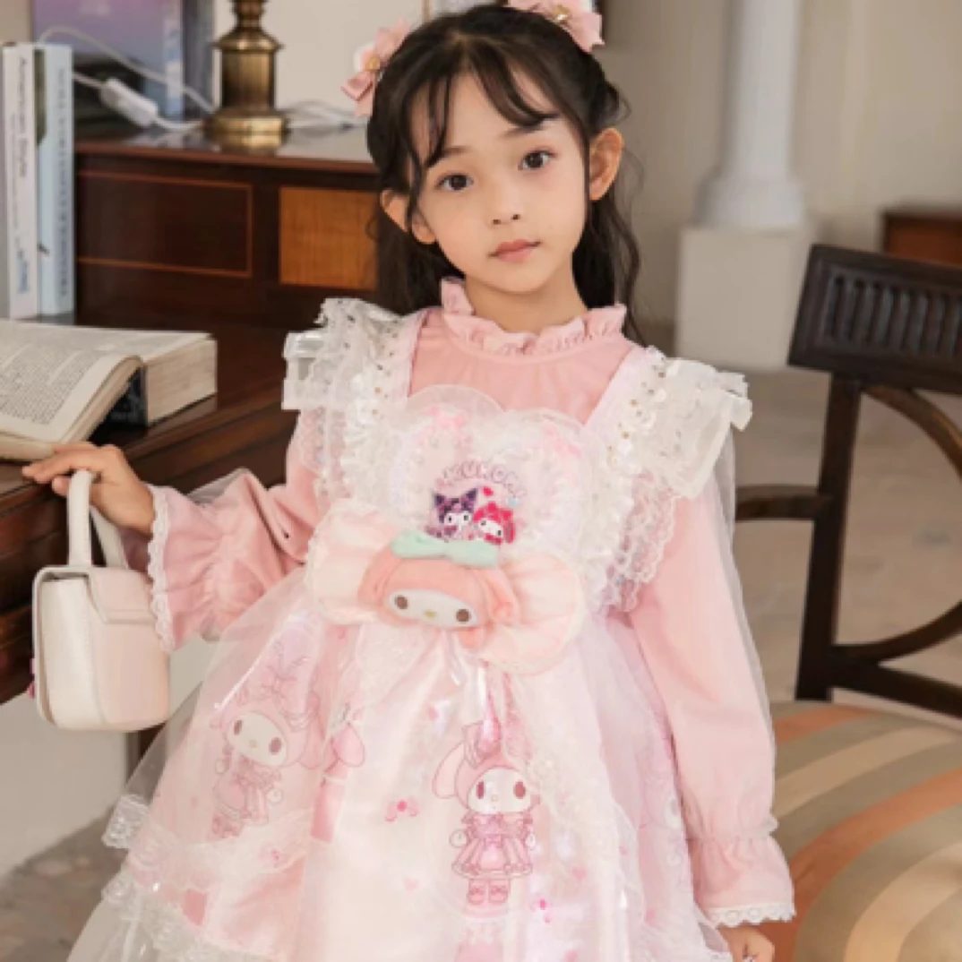 024冬季新款女童美乐蒂加绒洛丽塔公主裙儿童女孩生日加厚连衣裙