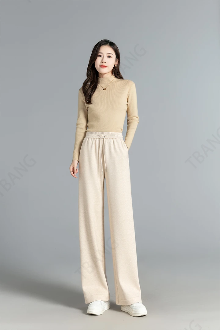 2023新款纯色山羊绒高腰百搭显瘦休闲加厚加绒针织时尚宽松阔腿裤